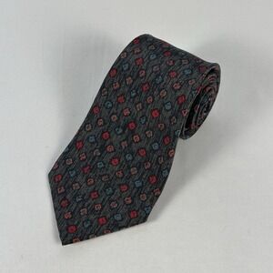 Ted Lapidus Silk Tie Gray Blue Red Diamond Geometric Made In France 3.25" W